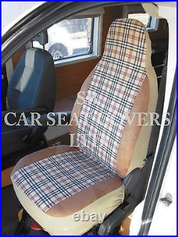 To Fit A Ford Transit Motorhome, 2007, Seat Covers Blueberry Check